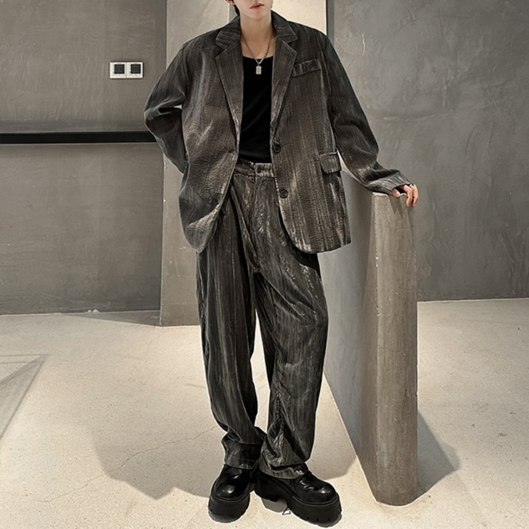 レトロスタイル ベルベットルーズスーツ セットアップ 2カラー D11213