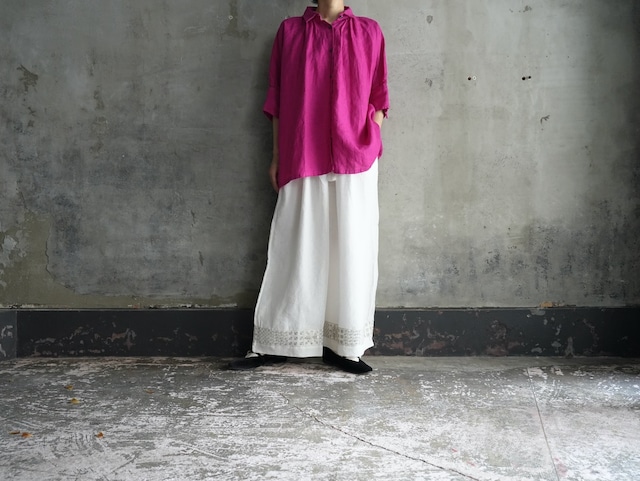 Honnete FOR poefu Irish Linen Gather Blouse「powder pink」「like a rose」