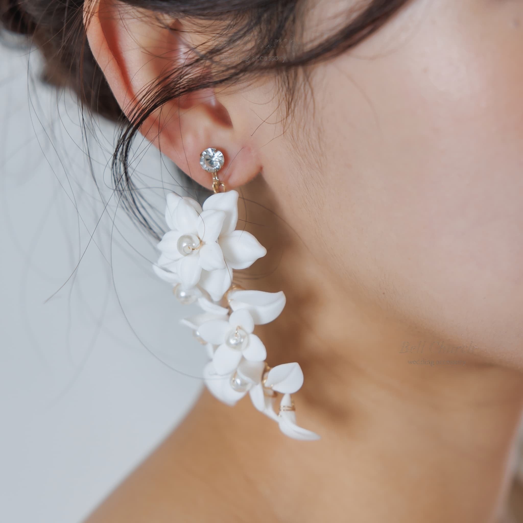 ウエディングピアス イヤリング｜パール ビジュー｜お花 フラワー