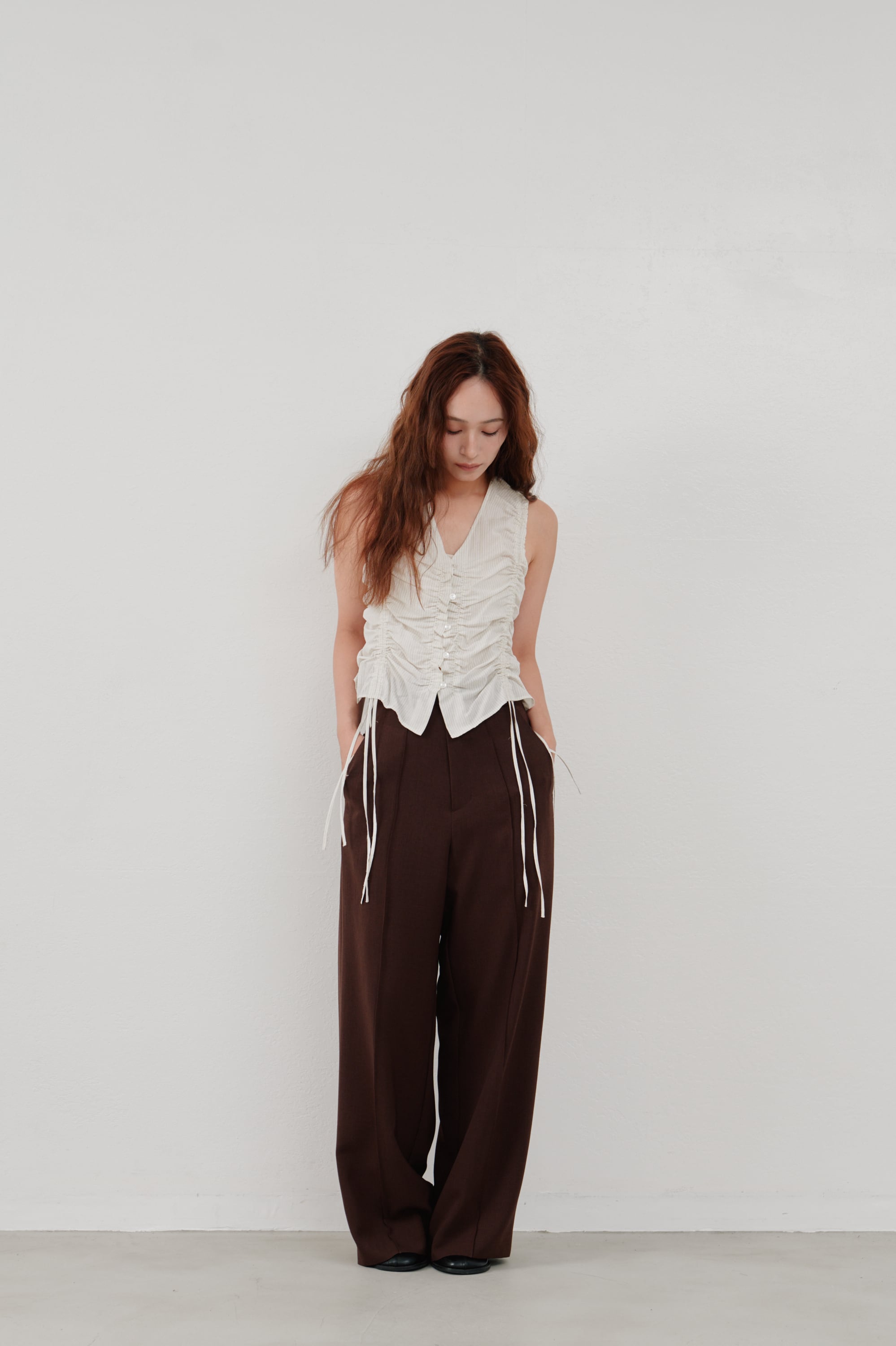 Hella gather stripe top ギャザーストライプトップス Beige | planet3rd