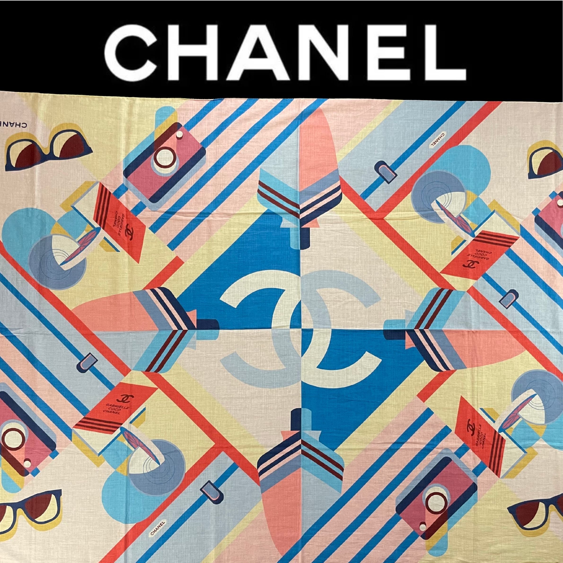 CHANEL シャネル 大判 コットン パレオ ストール スカーフ リップ柄 