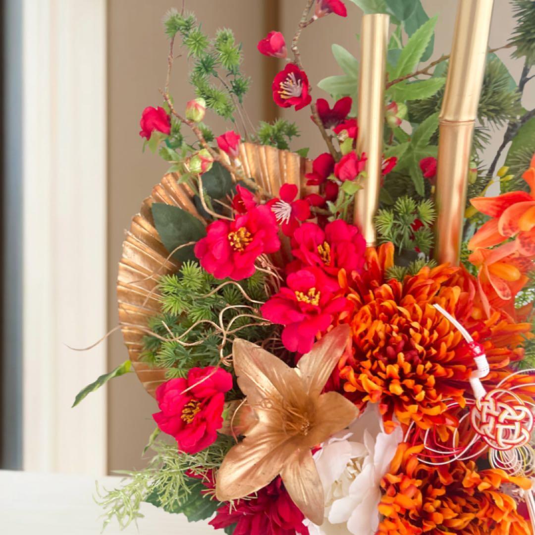 豪華帯締めの迎春門松 Lサイズ｜舞う鶴と咲き誇る菊の正月アレンジ｜商業用門松 豪華帯締めの迎春門松 Lサイズ｜舞う鶴と咲き誇る菊の正月アレンジ