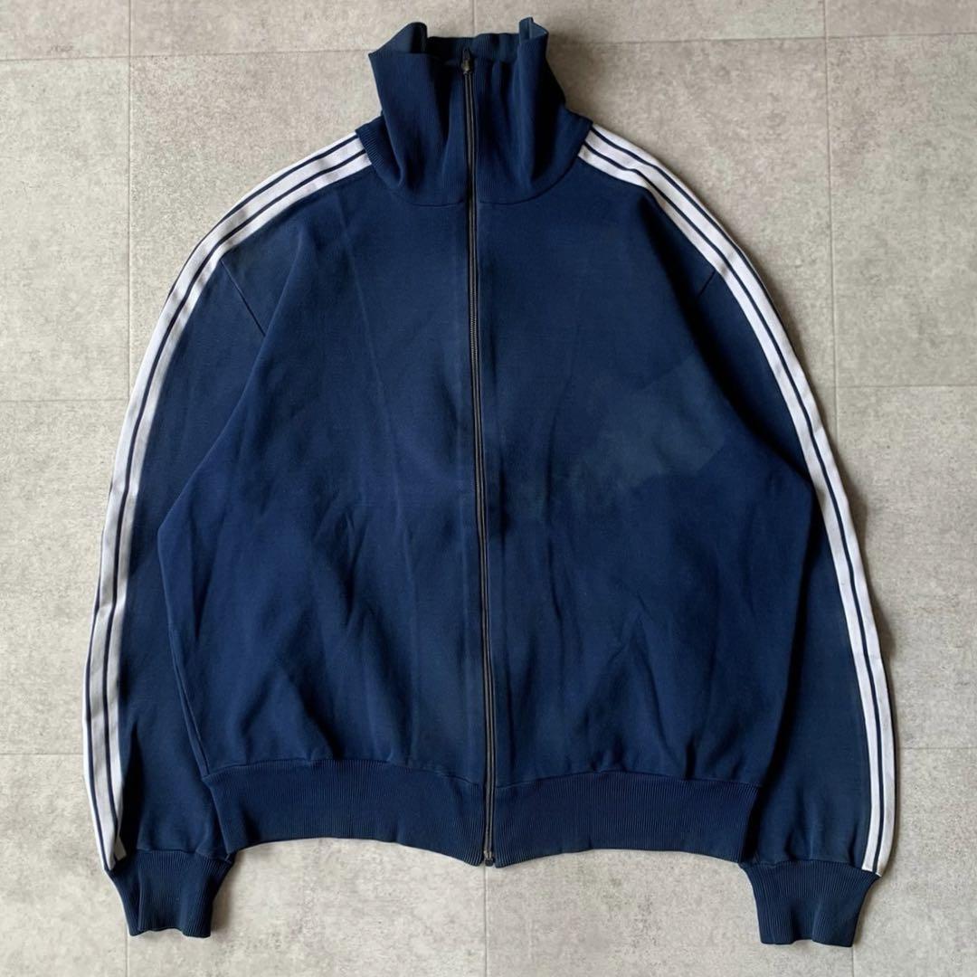 アディダス　トラックジャケット　70s 5号　ジャージ　ビンテージ　ネイビー アディダス トラックジャケット 70s 5号 ジャージ ビンテージ