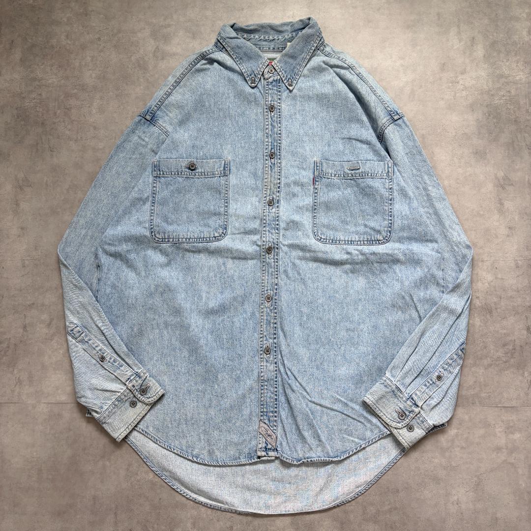 Levis リーバイス デニムシャツ 古着 90s 無地 XL 青 21913