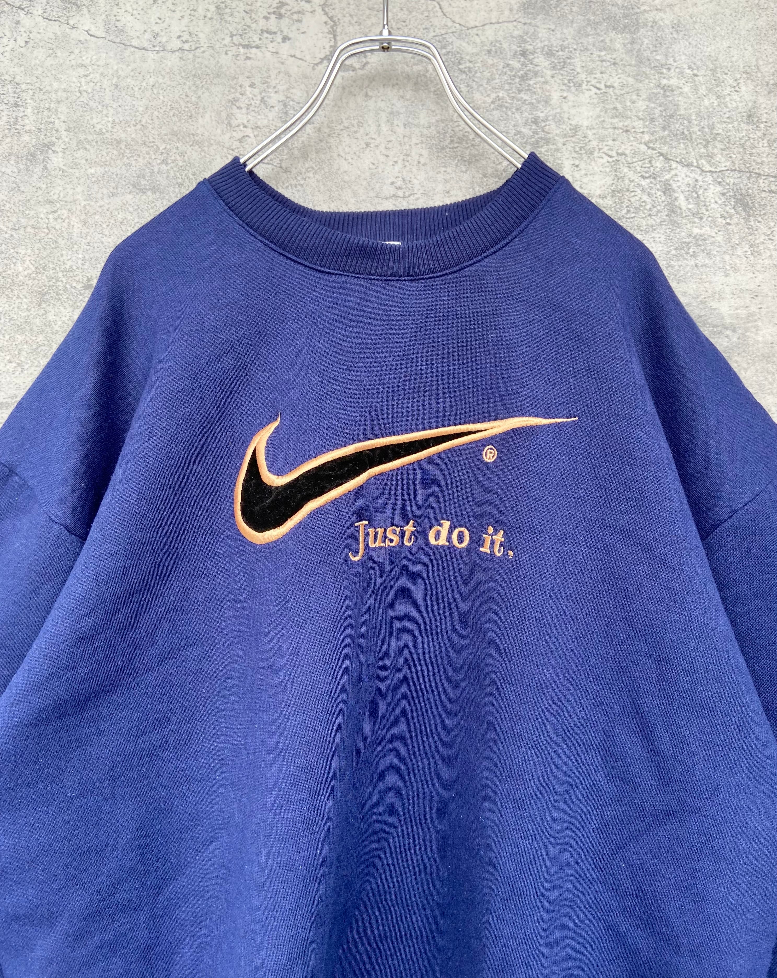 90s NIKE ナイキ 刺繍 スウォッシュロゴ スウェット 紺