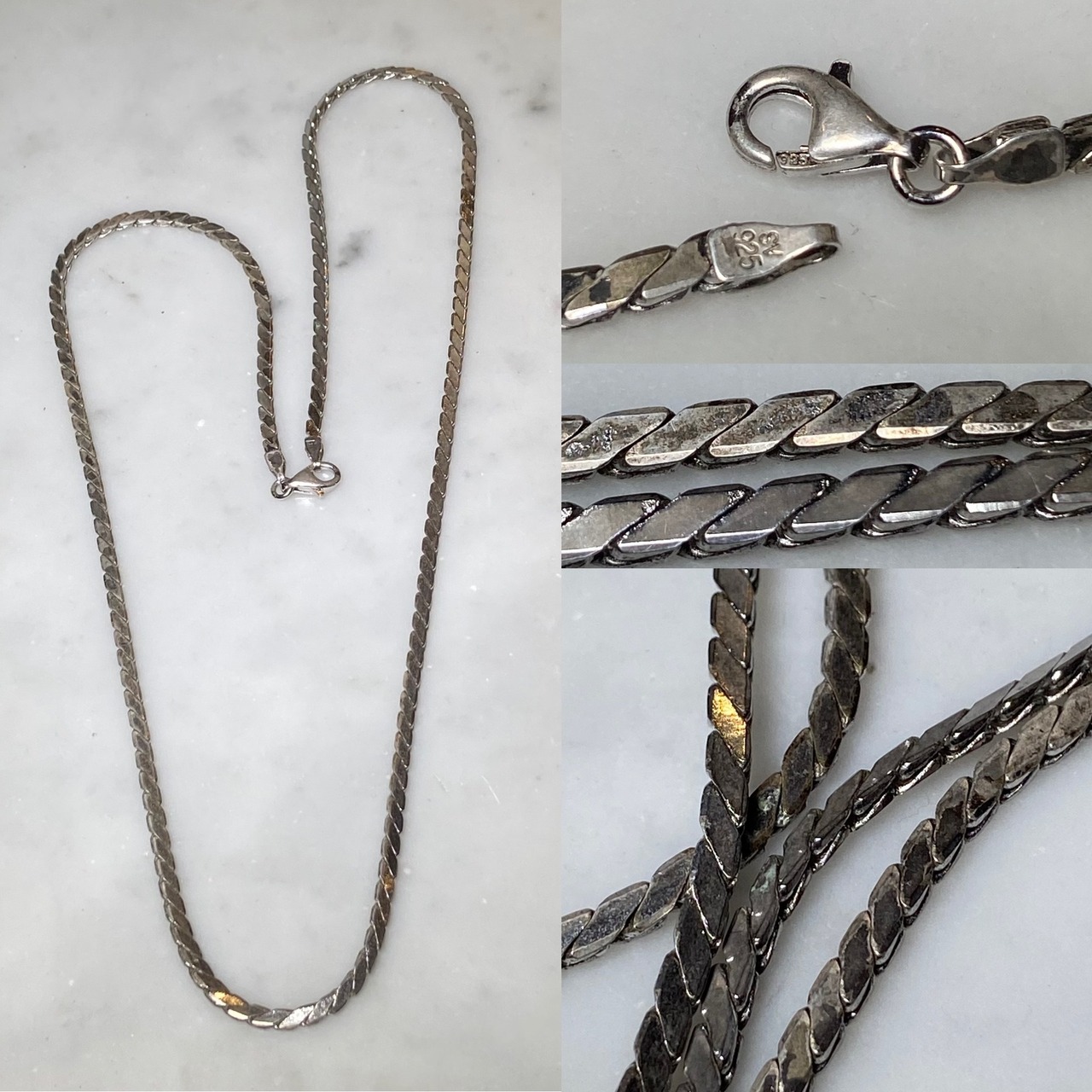 vintage silver flat link chain long necklace (57.5cmcm φ3mm)
