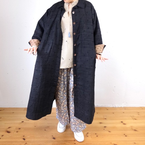 BUNON(ブノン) Khadi Thick Silk & Embroidery Qilting Coat カディシルク+刺繍 キルティングコート
