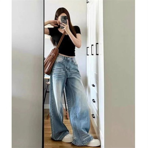 パンツ ワイドパンツ レディース ストレート ボトムス ワイドデニム デニムパンツ ジーンズ ジーパン デニム ハイウエスト大きいサイズ ゆったり ストリート 綿 春 夏 秋 冬 ワイド パンツ 美シ