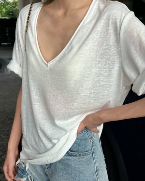 Vネックシアー Tシャツ 2color A1032