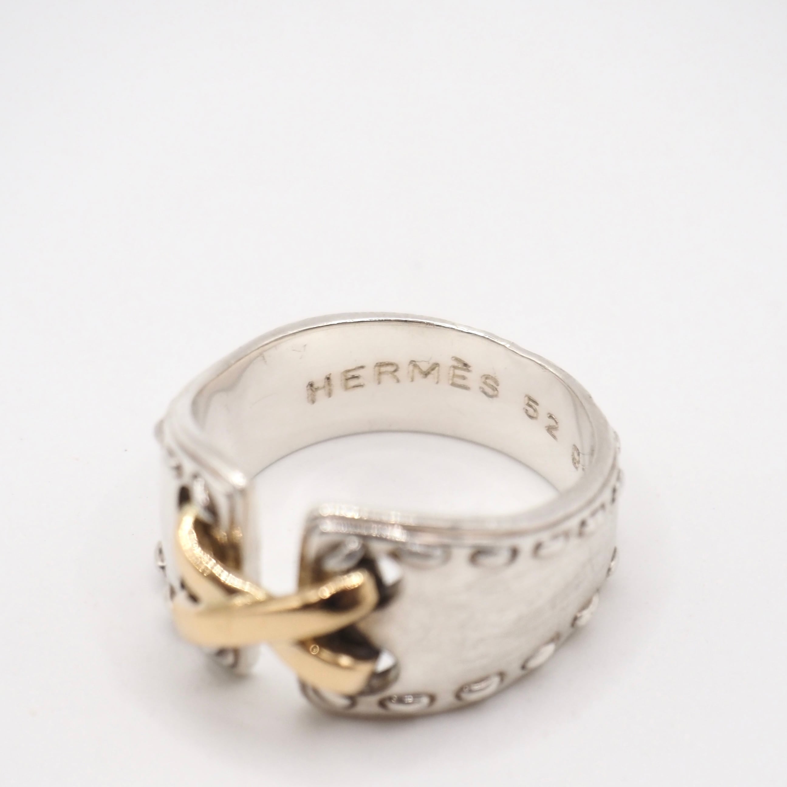 バ*ー様 HERMES コンビ リング シルバー925 K18　11号〜 12号 HERMES 約12号 メキシコ コンビ リング シルバー925 K18 エルメス 付属