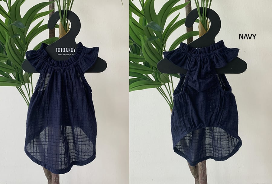 linen kelly sleeveless S ~ XL 2color / 犬服 春夏 涼しい ブラウス 無地 リンネン フリル トップス 袖なし 可愛い ドッグウェア シンプル 韓国 犬の服 top162