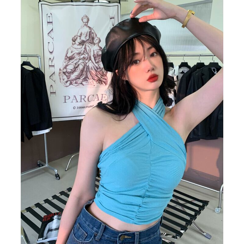 クロスホルタースタイルサマーショートブラウス 大人ガーリー スウィート キュート カジュアル 夏物 ガールズファッション18256252519