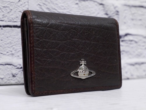 【美品】Vivienne Westwood ヴィヴィアン・ウエストウッド ユニセックス男女可 オーブ レザー 名刺入れ カードケース カードホルダー 茶x銀