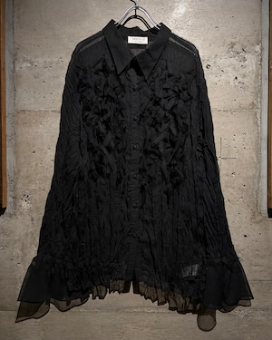 【Caka】Wrinkle Design Vintage L/S Sheer Shirt