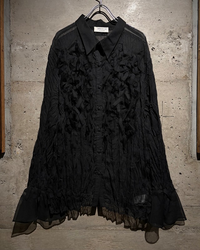 【Caka】Wrinkle Design Vintage L/S Sheer Shirt