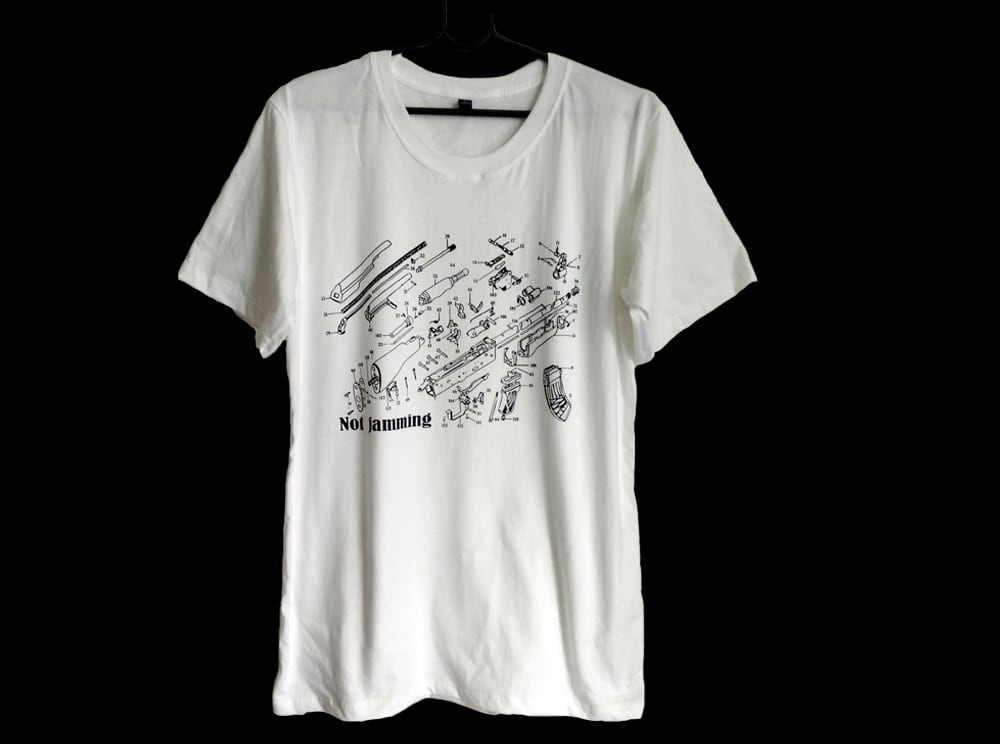 AK47 カラシニコフ展開図 半袖白色 Tシャツ 選べる6サイズ S,M,L,XL