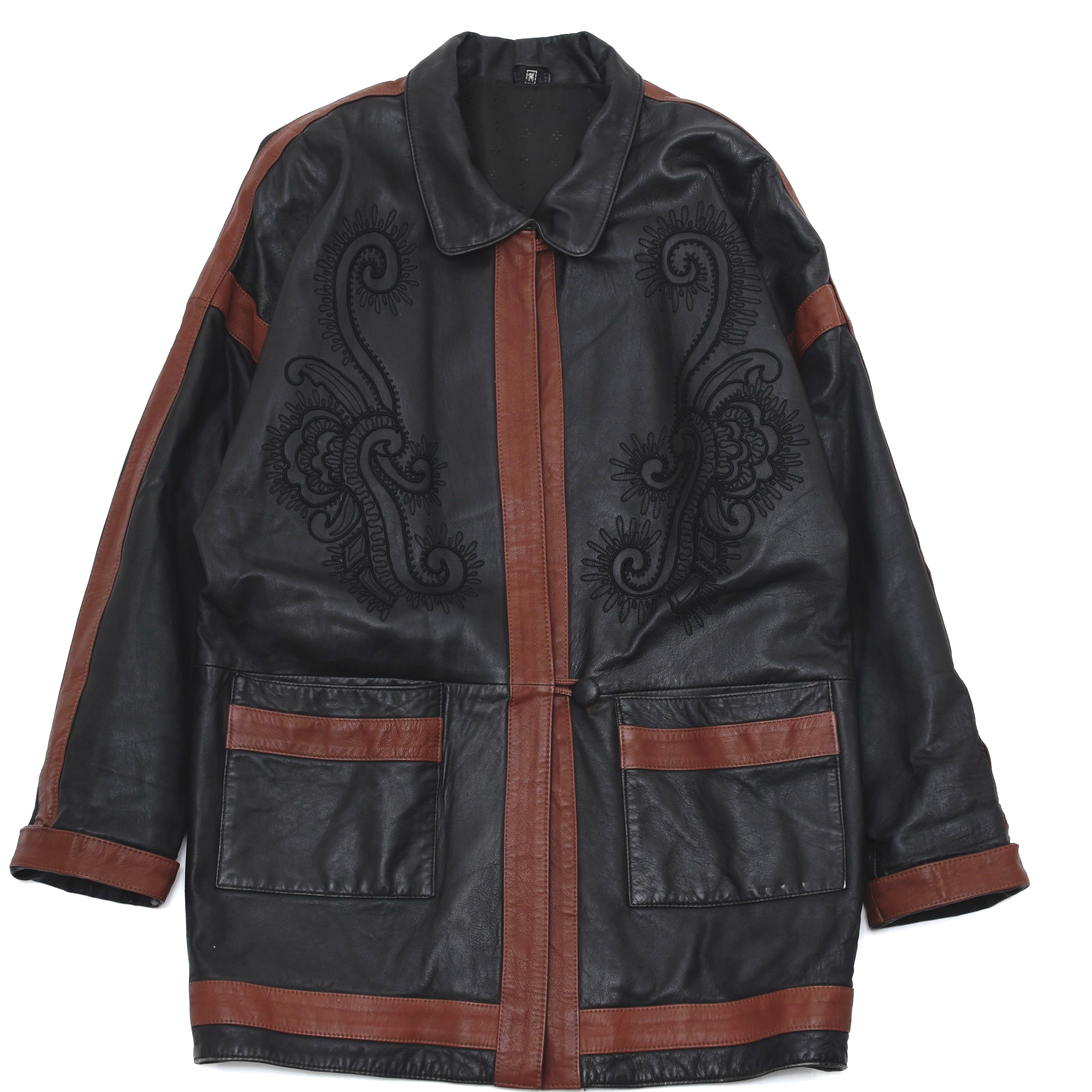 Unisex embroidery leather design coat
