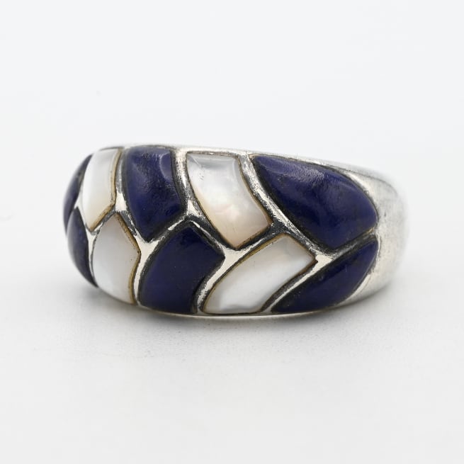Lapis Lazuli / White Mother Of Pearl Accent Scales Design Ring #14.5 / Thailand