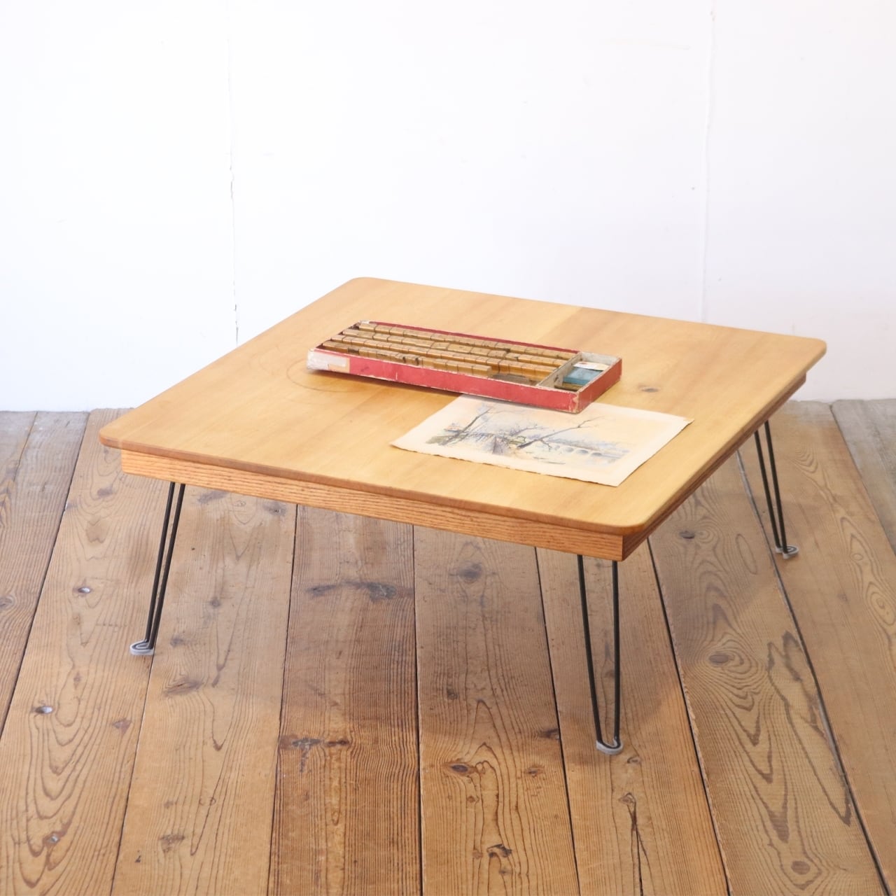 オーク無垢材 ローテーブル 正方形 座卓 ちゃぶ台 机 折りたたみ