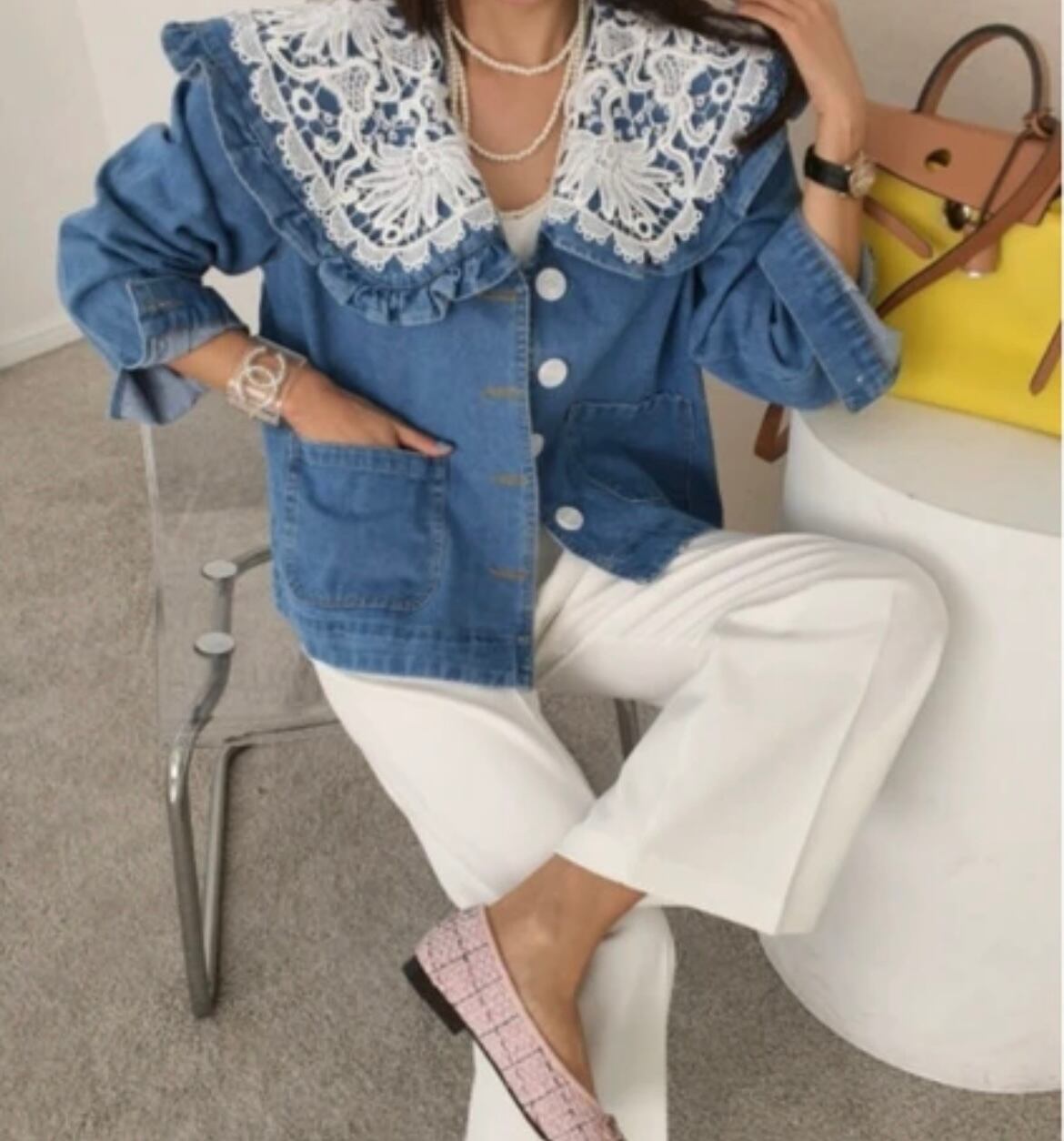 レース襟デニムジャケット | jbgcompany