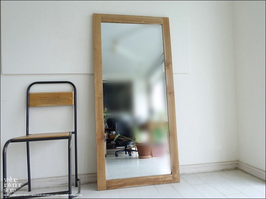 「 N様 サイズオーダーミラー 」 チーク総無垢 ミラーN/1モデル 姿見 鏡 全身鏡 壁掛け 大型 ナチュラル 木目 シンプル 手作り ハンドメイド 銘木家具