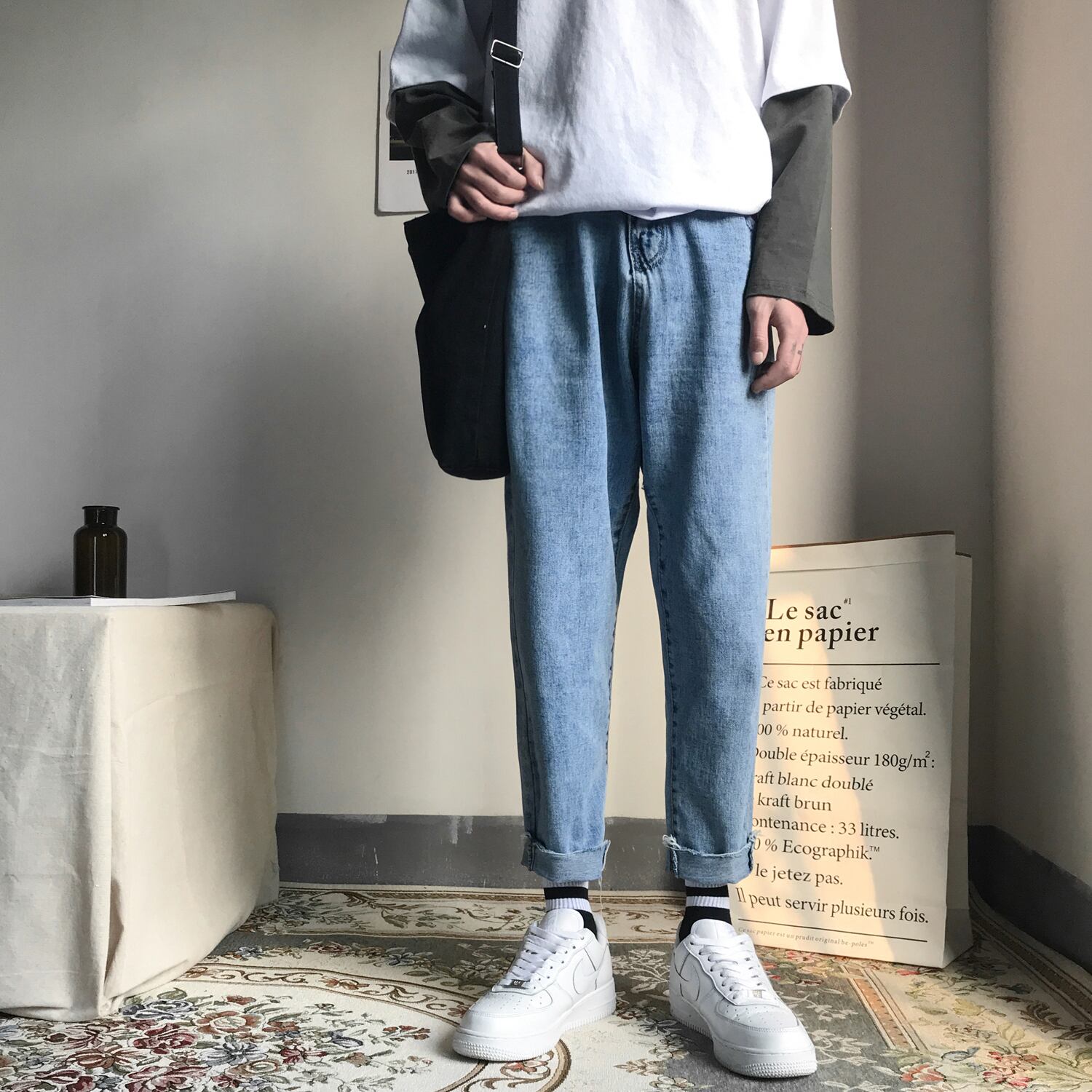 全2色 デニム パンツ ストレート カジュアル シンプル 無地