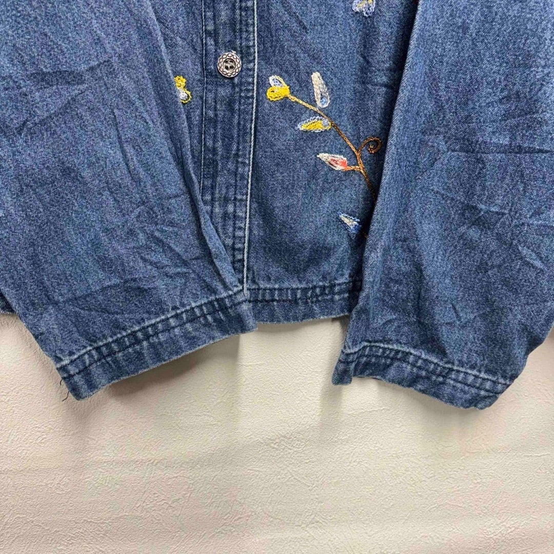 90s 刺繍デザイン デニムシャツ 花柄 レディースM ヴィンテージ 