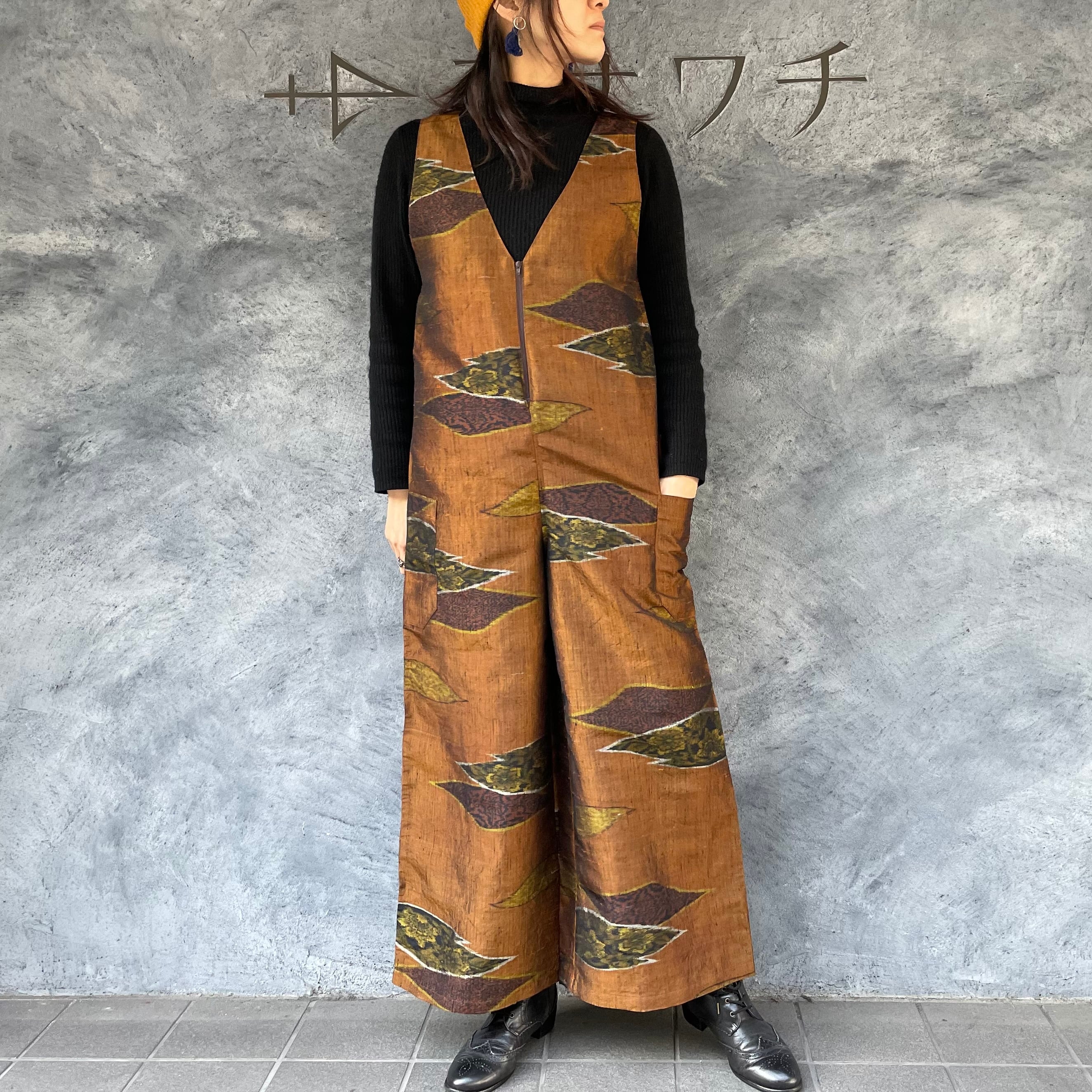 着物リメイクワイドサロペット- kimono wide overall