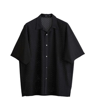 Lace Open Collar Shirts　Black