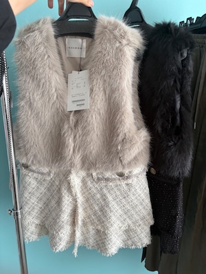 GALENA ラメツイードコンビファーベスト70052-3106