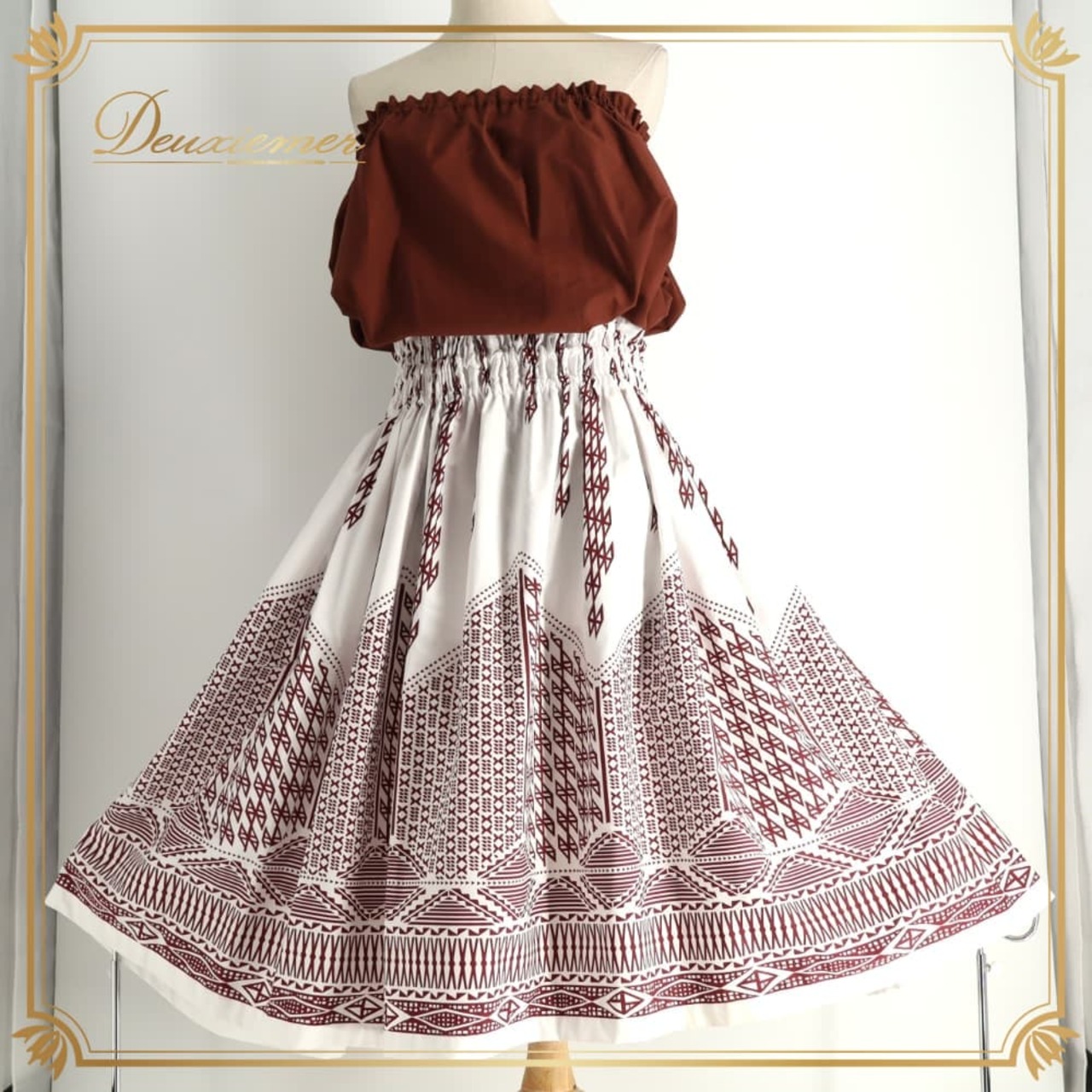 フラダンス 衣装 ALOHA FABRICS アロハファブリック ツーピース セットアップ 上下セット ブラウン系 無地 シンプル ハワイアンプリント ハワイアン アロハ フラ ダンス レッスン 練習 ハワイアンダンス 茶 白 赤茶 ホワイト系 レッド系 シングル スカート フレア 華やか かわいい おしゃれ 上品 大人っぽい