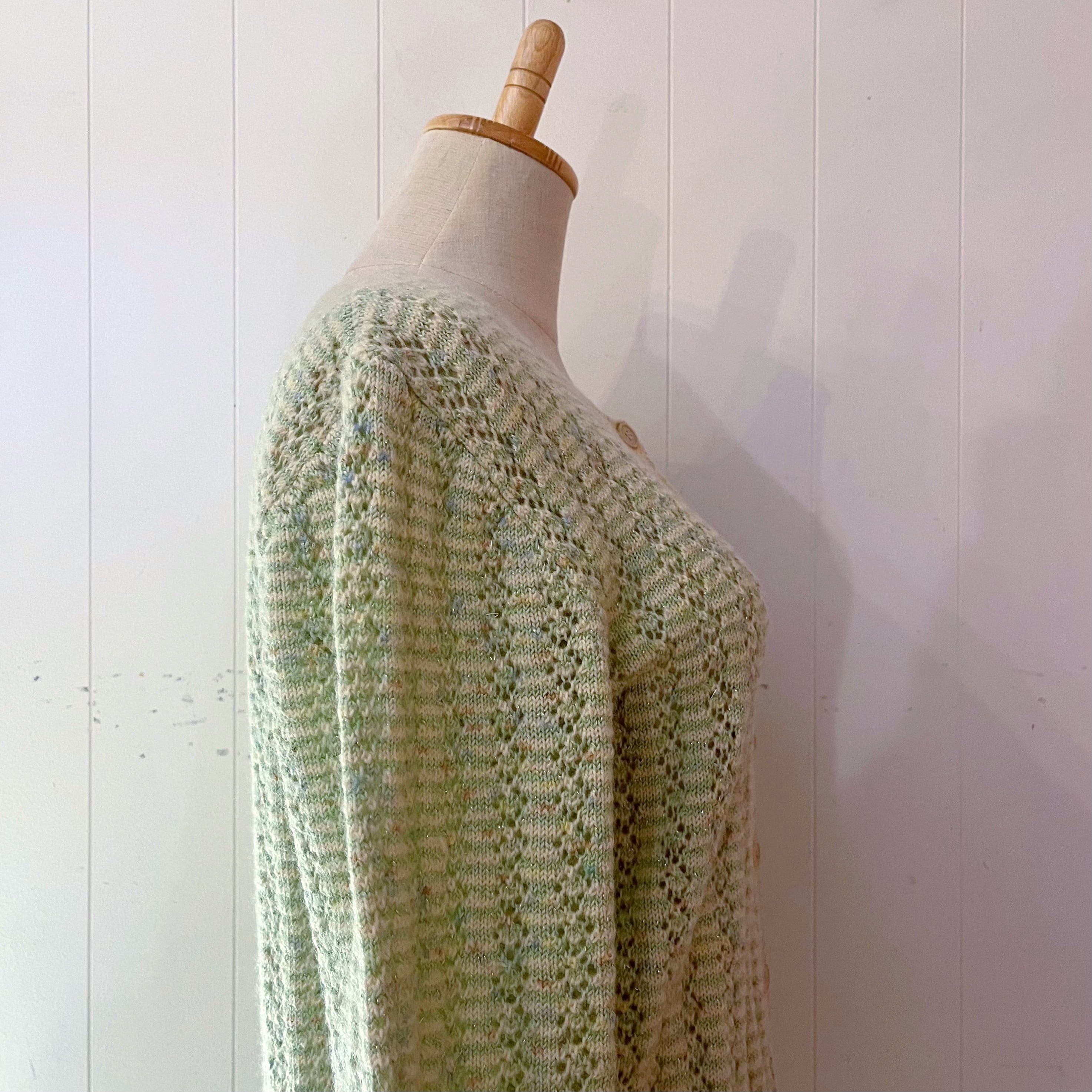 light green lame knit cardigan