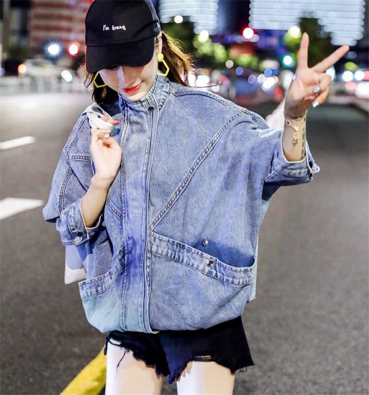 今年売れてます トップス 大きなポケット デニム ジャケット デザインセンス スタンドカラー