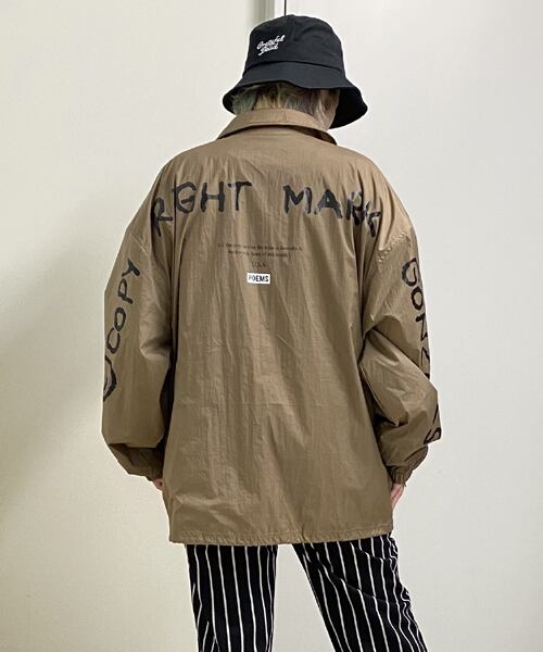 MARK GONZALES (マークゴンザレス) メッセージプリント コーチジャケット ベージュ 2G5-61914