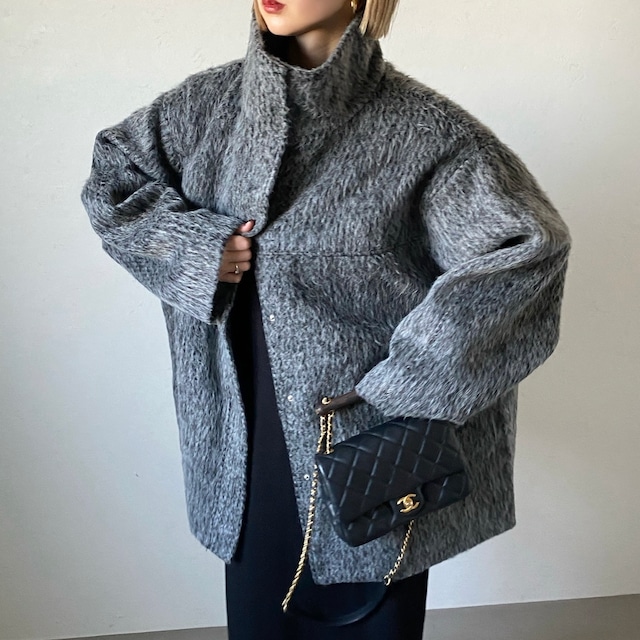 スタンドカラーシャギーミドルCO/チャコールグレー