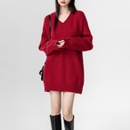 Mid-length relaxed fit black V-neck knit sweater (ME317)