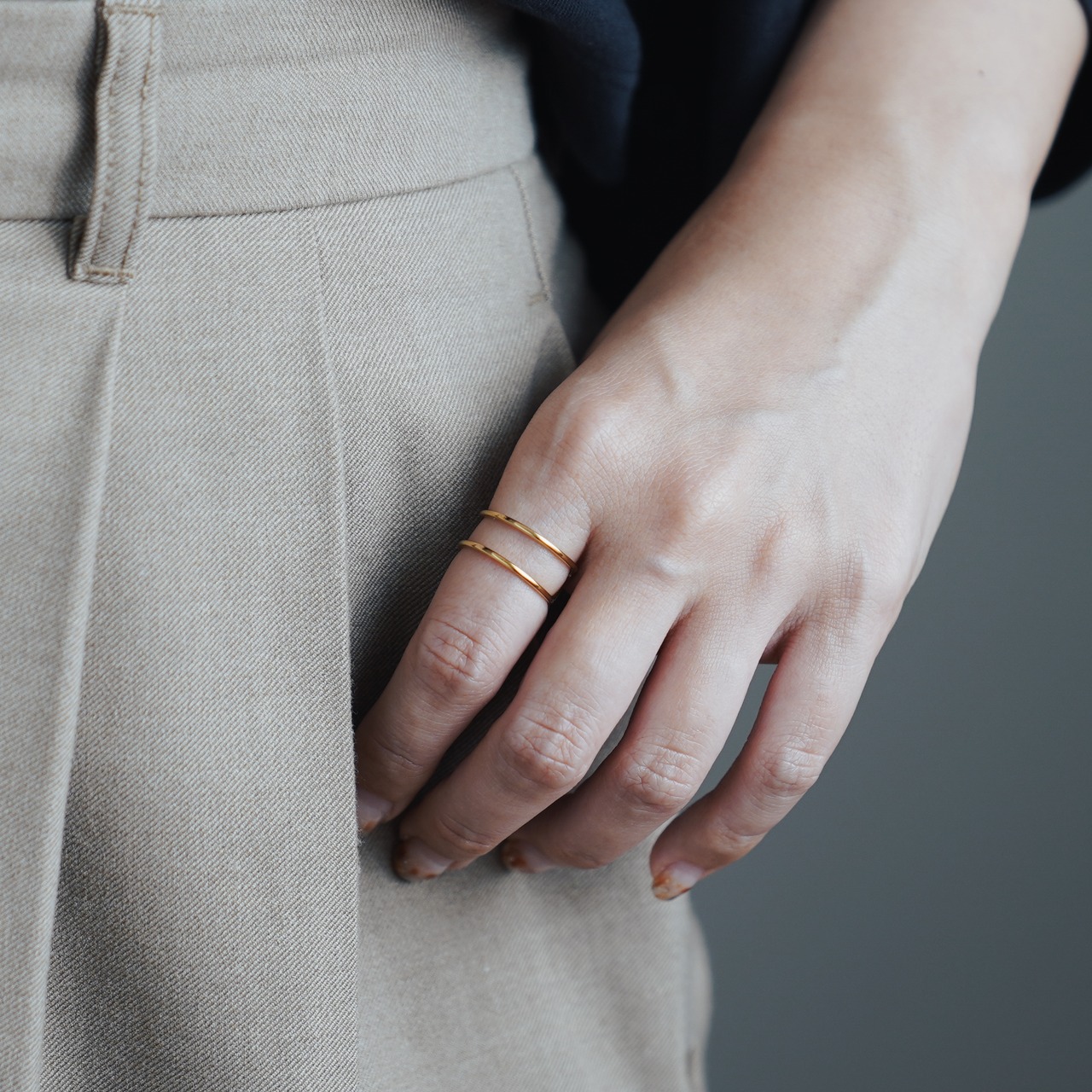 オープンリング ゴールド 2連 イヤーカフ 2way サージカルステンレス SUS316L