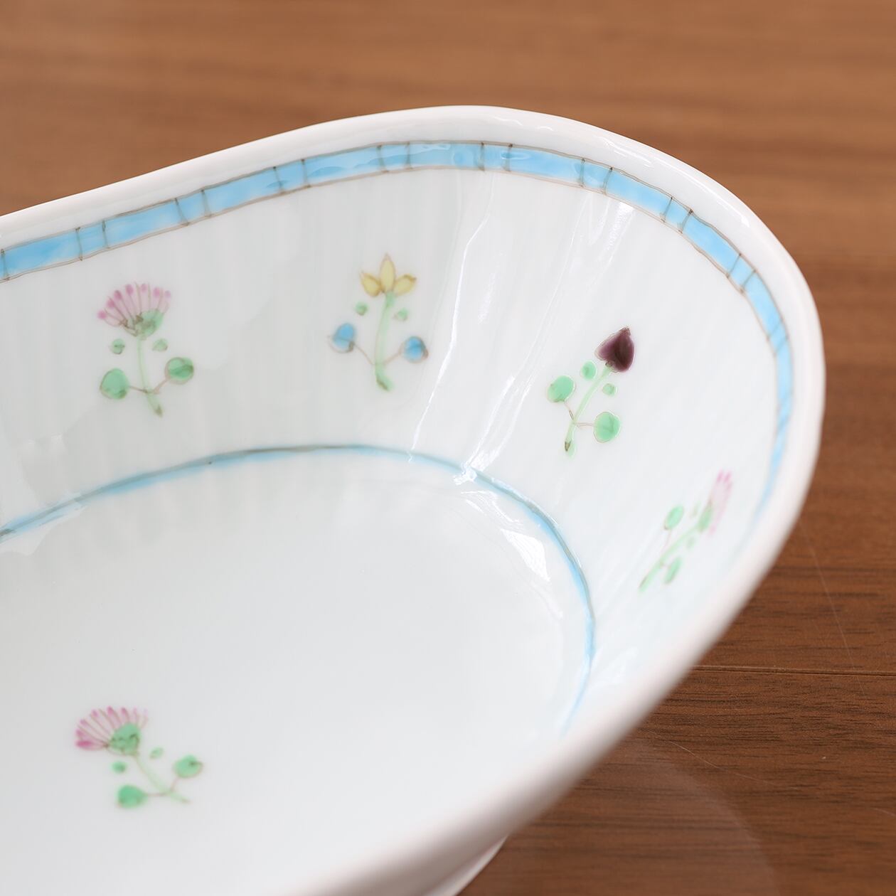 藍水「花暦（二色）①水色 / ②マロン 楕円鉢」 うつわ藍水 波佐見焼