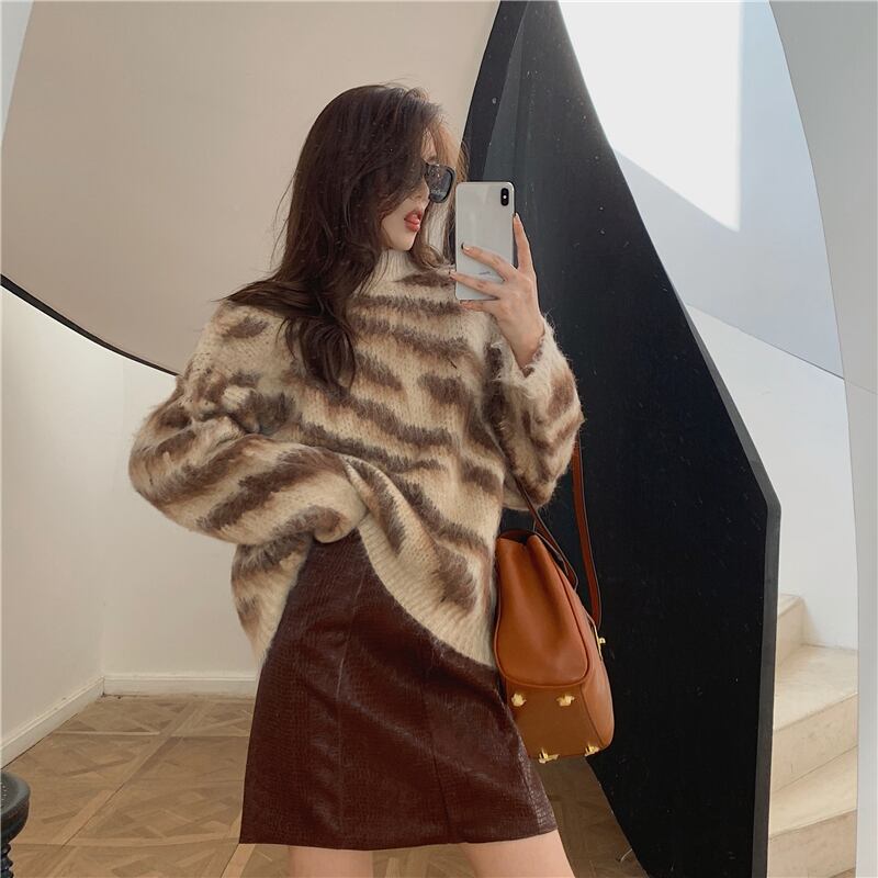 セーター ルーズパターンニットスプリングスタンダードスタイルジャケット コート レトロ 春物 ブラックストロベリース40405379745