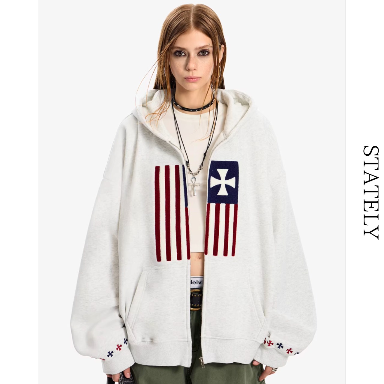 Unisex Flag Patch Zip フーディー_T21・画像6