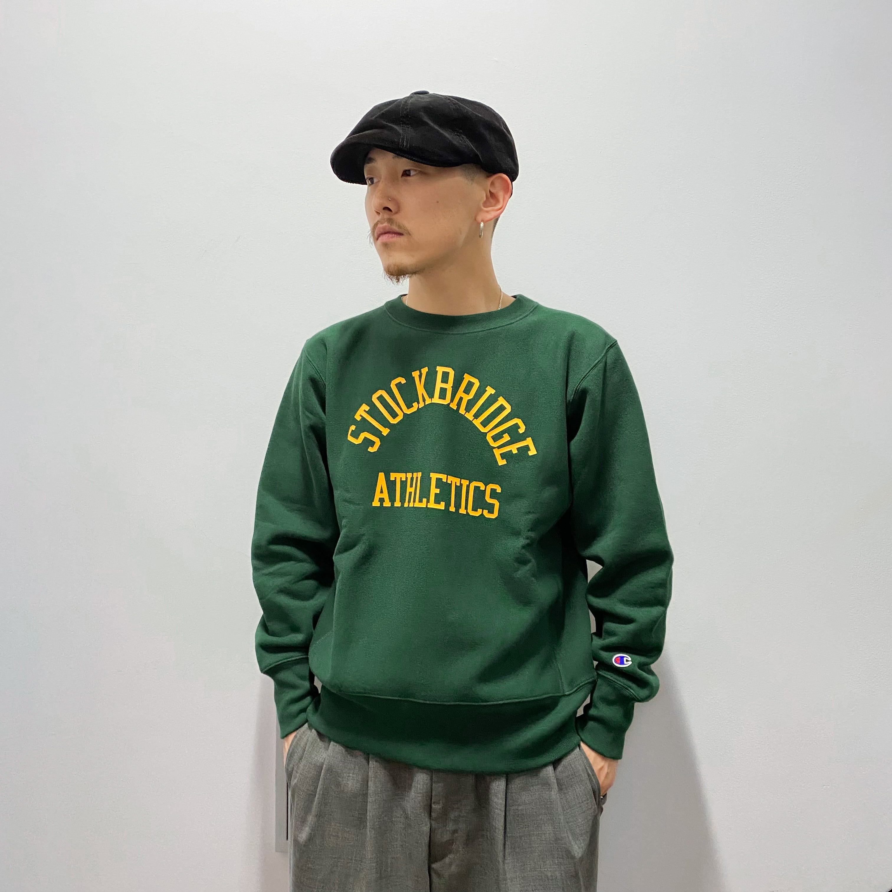 Champion Reverse Weave Crew Neck Sweat Shirt - ボトルグリーン ブラック L XL（チャンピオン  リバースウィーブ クルーネック スウェットシャツ）