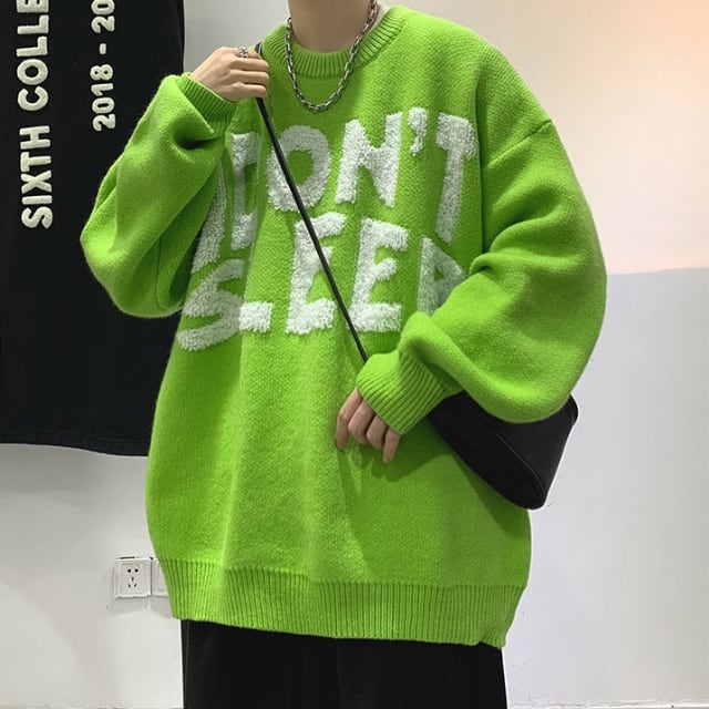 予約販売】ニット セーター オーバーサイズ 英字 ポップ メンズ