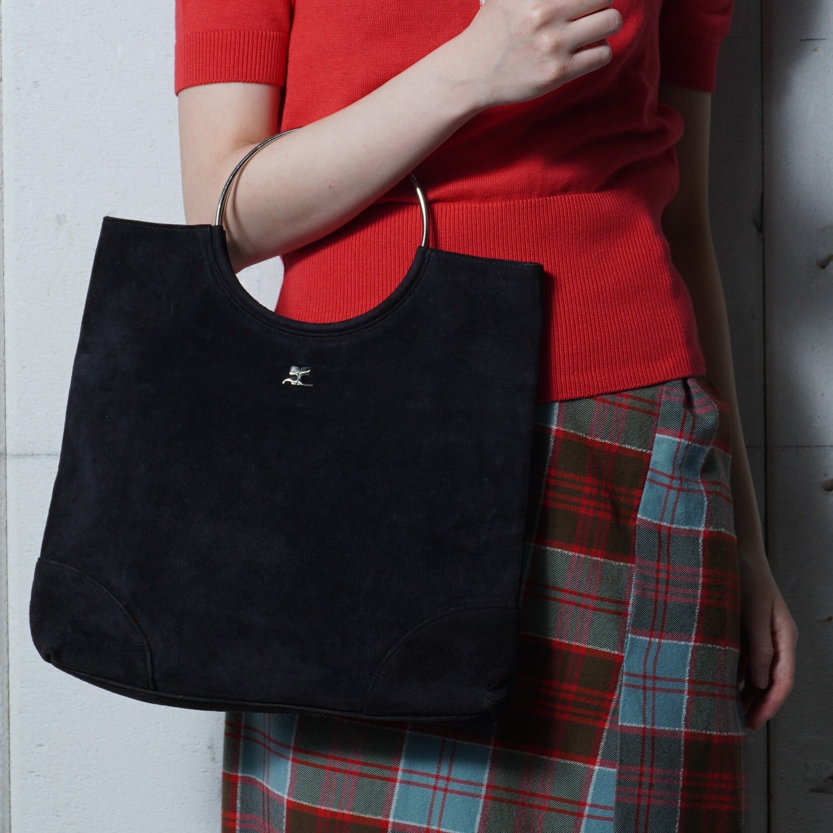 Courreges】クレージュ ロゴスエードレザーハンドバッグ black | MIXHIVE