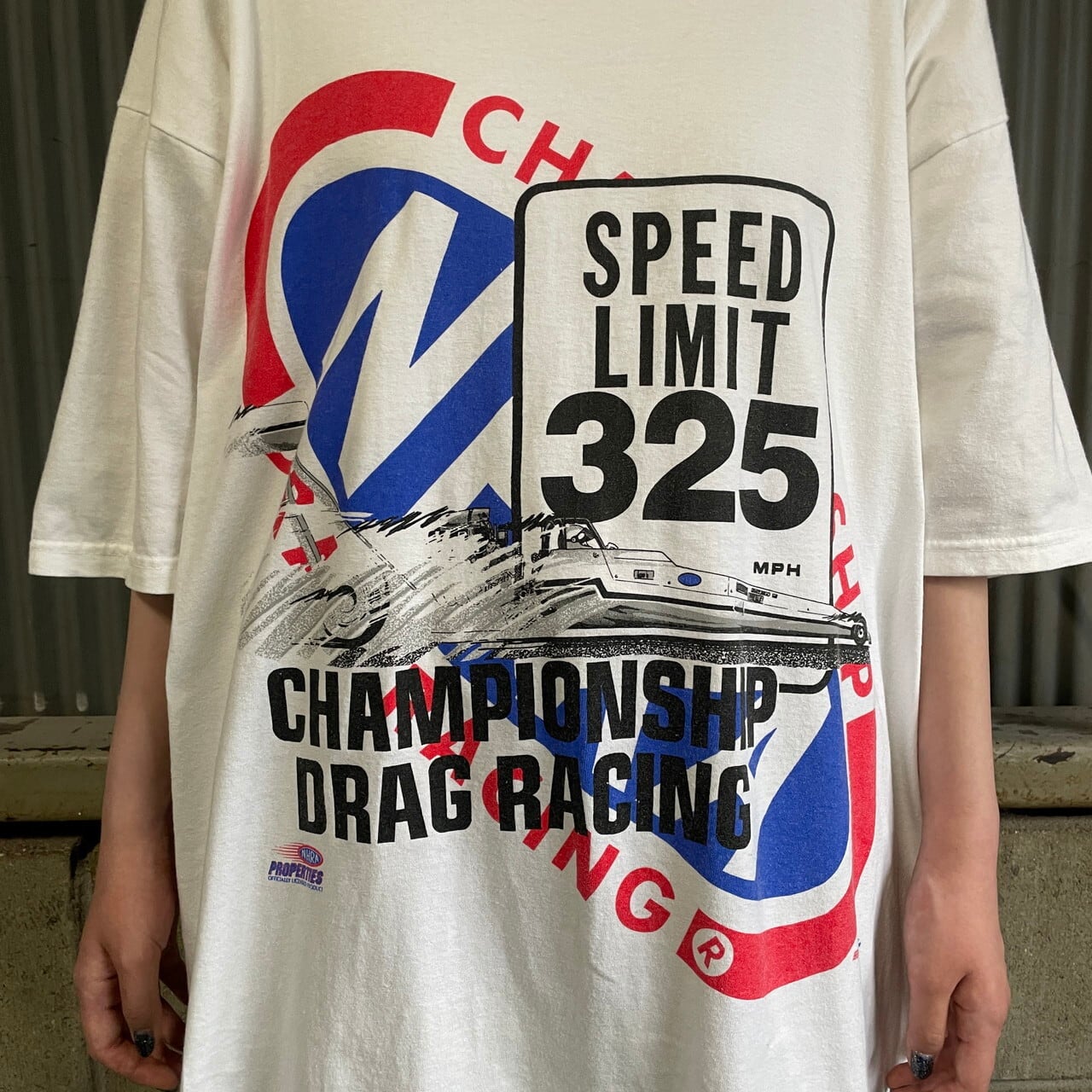 NHRA Drag Racing 325mph Speed Limit レーシング プリントTシャツ メンズ レディース ワンサイズ 古着 白  ホワイト 【Tシャツ】【FSS2308-50b】 | cave 古着屋【公式】古着通販サイト
