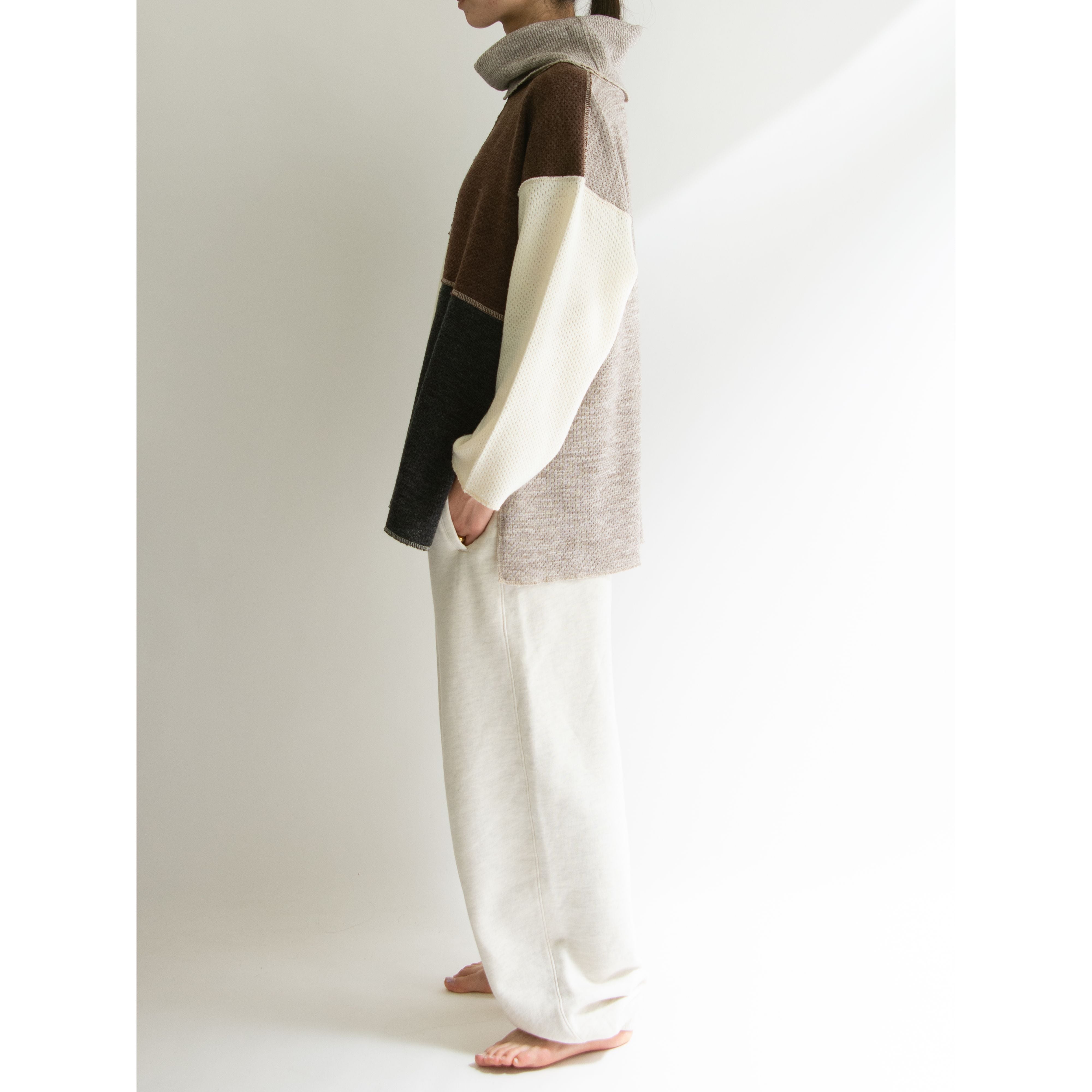 【Bout`sina】Made in France Acrylic-Wool-Polyester High Neck Thermal Pullover（フランス製 アクリルウールポリエステル ハイネックサーマルニット プルオーバー）