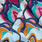 シャツワンピース パステル オレンジ×ブルー×ピンク（日本縫製）｜ ボリューム袖 アフリカンプリント アフリカンファブリック アフリカンバティック パーニュ キテンゲ アフリカ布 ガーナ布  エスニック レディース 女性