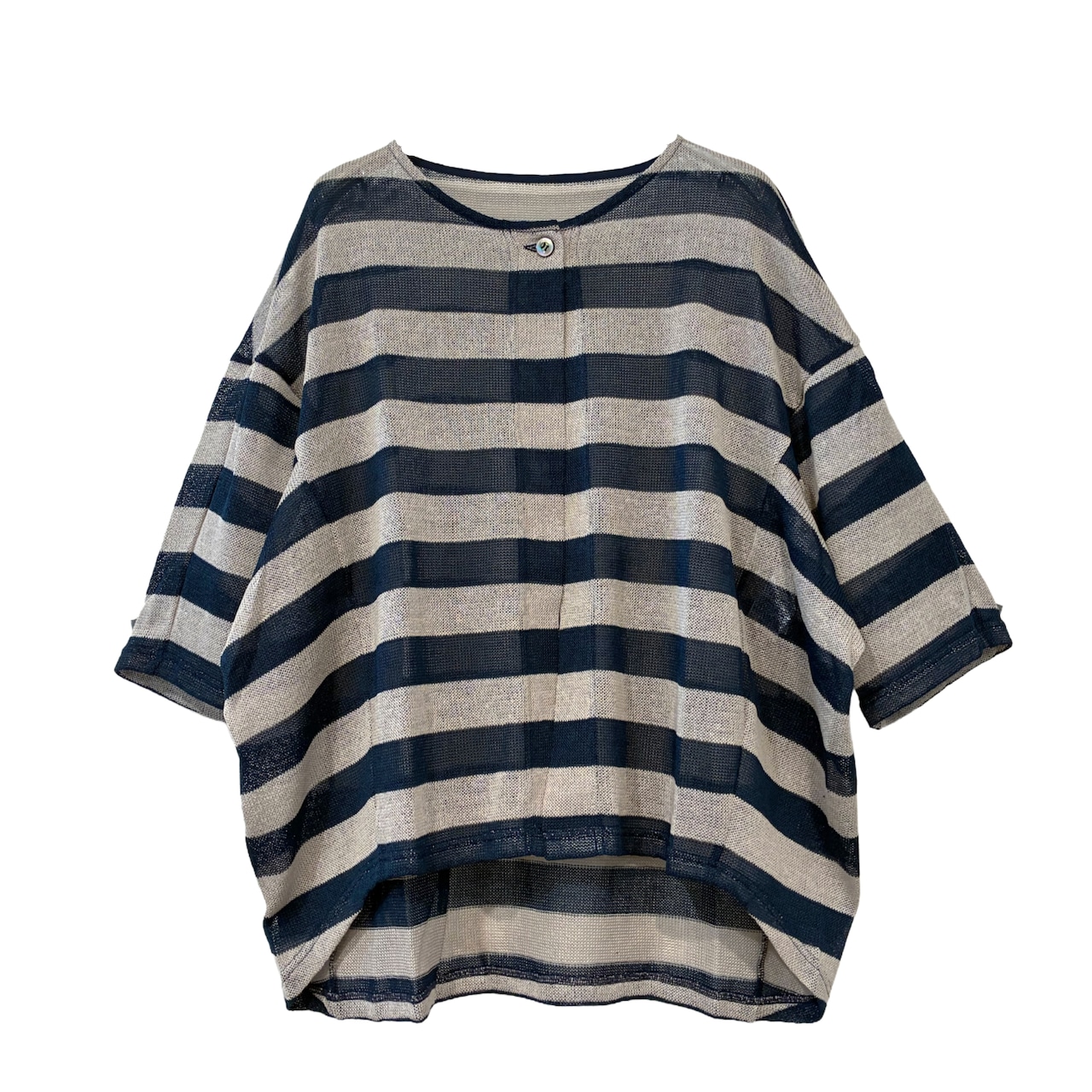 【最新作】擬麻ボーダー柄オーバーカーデ【262-2258】Faux linen striped overcardigan
