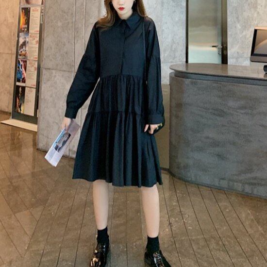 シャツワンピース 長袖 秋 冬 新作 シャツワンピ 膝丈 シャツ
