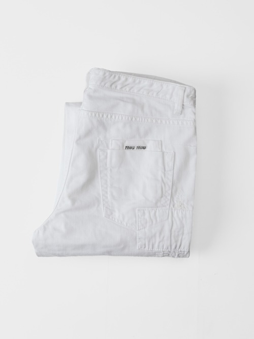 [circa.2004s] "miumiu Men" White Denim Trousers with Repair (Designed by Miuccia Prada)