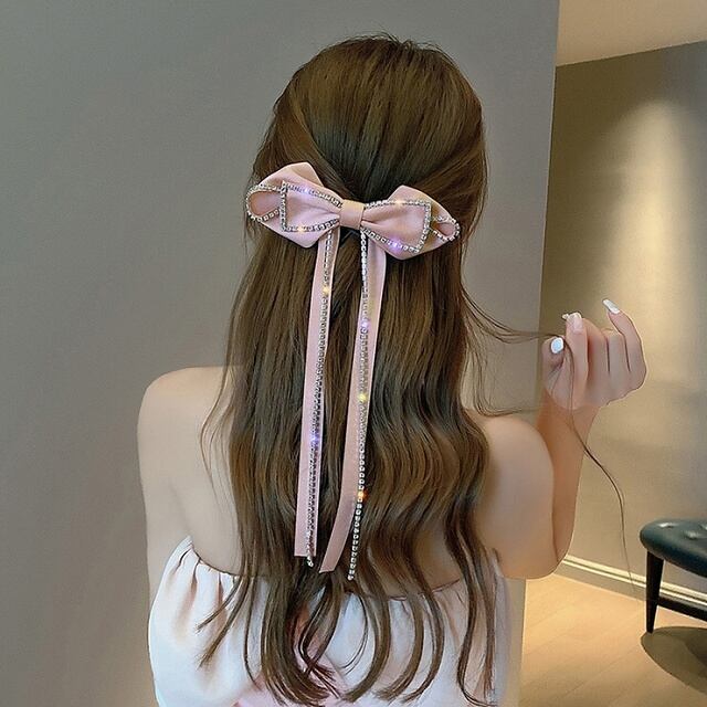 日本正規代理店品 髪飾り リボン ロング ヘアクリップ ヘアピン 黒